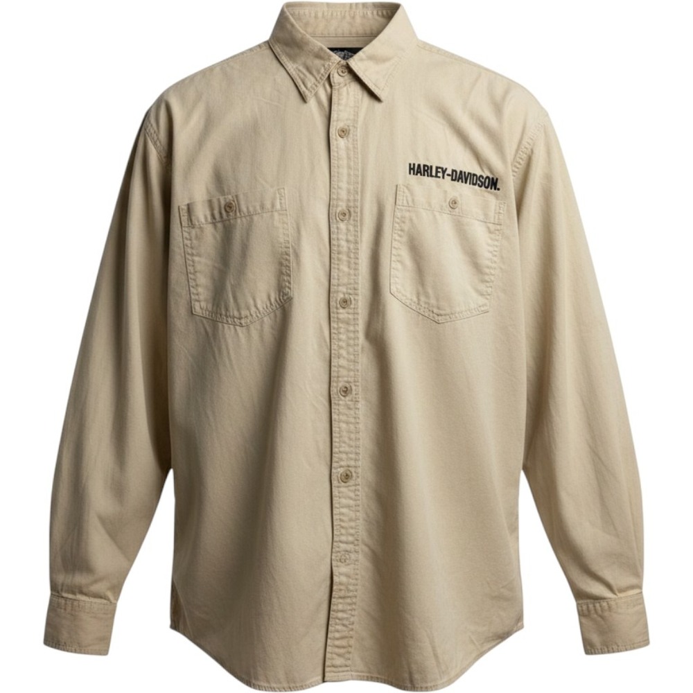 Harley Davidson Tan Corduroy Button Down‎ Shirt Mens XL Embroidered Logo Biker